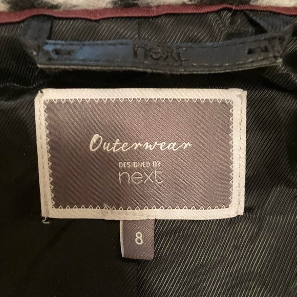 NEXT Grey Leopard Print Wool Coat with Funnel Neck - Picture 7 of 12